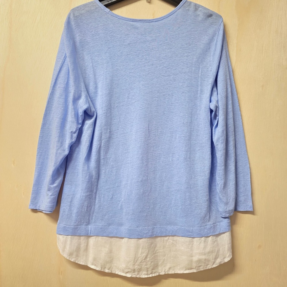 J. Jill Love Linen Blue Layered Hem Long Sleeve Top Medium Side Button Detail - Picture 3 of 16